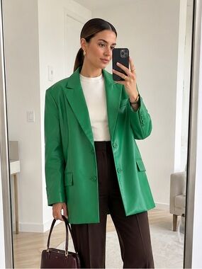 Jakke Frankie Green Faux Leather Oversized Blazer Vegan Leather Jacket Size S